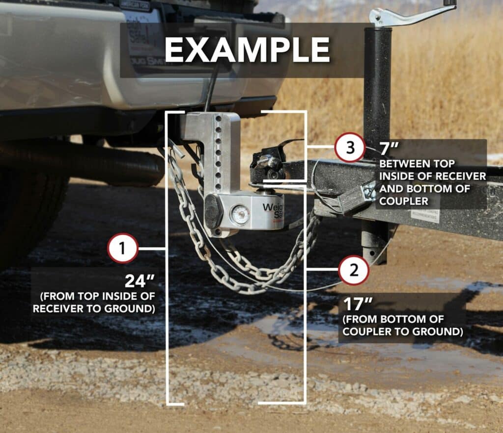 measure trailer couple height, shank size, and drop weight for trailer hitch size