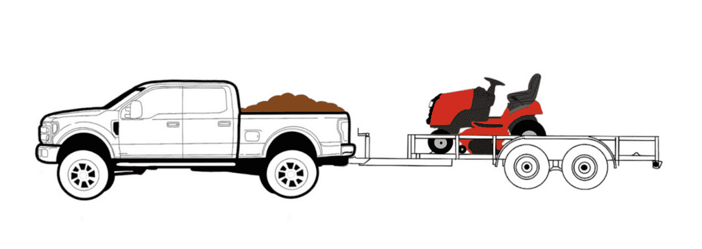 diagram of tongue weight towing - truck with dirt pulling trailer carrying riding mower