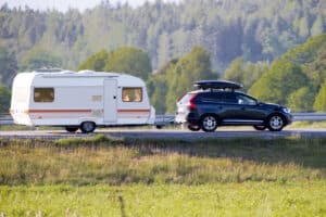 Travel trailer pulled by a car